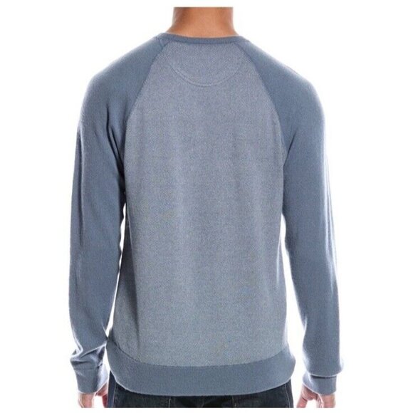 VINCE Mens Size Large Blue Baseball Bird's Eye Stitch Wool Cashmere Sweater - Picture 2 of 9